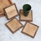 Vintage Style Brown Wooden Tea Coasters - Pack of 4